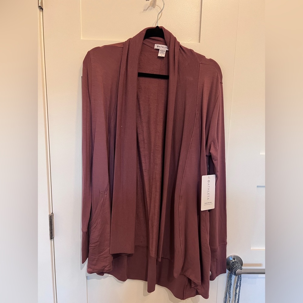 Athleta Draped Open-Front Cardigan in Dusty Rose